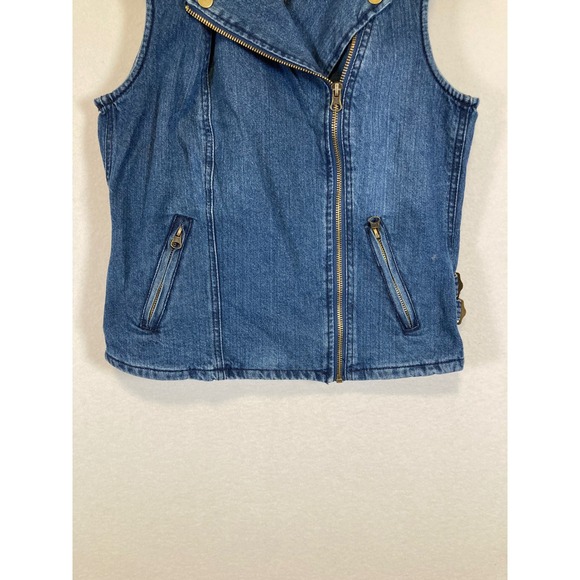 Kate & Mallory Denim Moto Vest Women Small Blue Asymmetrical Zip Side Buckles - Picture 5 of 9